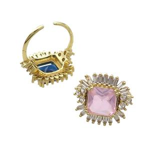 Copper Ring Pave Zircon Pink Crystal Gold Plated, approx 19-20mm, 18mm dia [FN33777]