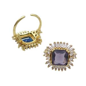 Copper Ring Pave Zircon Purple Crystal Gold Plated, approx 19-20mm, 18mm dia [FN33780]