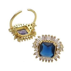 Copper Ring Pave Zircon Blue Crystal Gold Plated, approx 19-20mm, 18mm dia [FN33781]