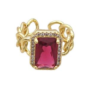 Copper Ring Pave Zircon Red Crystal Gold Plated, approx 11-15mm, 18mm dia [FN33783]
