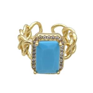 Copper Ring Pave Zircon Blue Crystal Gold Plated, approx 11-15mm, 18mm dia [FN33784]