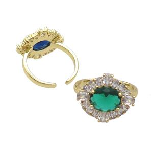 Copper Ring Pave Zircon Green Crystal Gold Plated, approx 16-18.5mm, 18mm dia [FN33786]