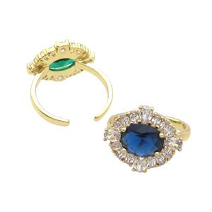 Copper Ring Pave Zircon Blue Crystal Gold Plated, approx 16-18.5mm, 18mm dia [FN33787]