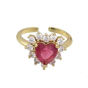 Copper Ring Pave Zircon Red Crystal Heart Gold Plated, approx 15mm, 18mm dia [FN33795]