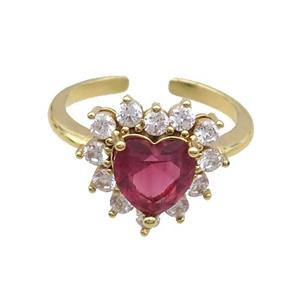 Copper Ring Pave Zircon Red Crystal Heart Gold Plated, approx 15mm, 18mm dia [FN33799]