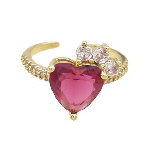 Copper Ring Pave Zircon Red Crystal Heart Gold Plated, approx 10mm, 18mm dia [FN33805]
