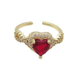 Copper Ring Pave Zircon Red Crystal Heart Gold Plated, approx 10mm, 18mm dia [FN33811]