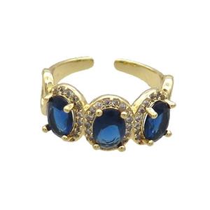 Copper Ring Pave Zircon Blue Crystal Gold Plated, approx 10mm, 18mm dia [FN33814]