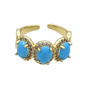 Copper Ring Pave Zircon Blue Crystal Gold Plated, approx 10mm, 18mm dia [FN33816]