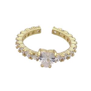 Copper Ring Pave Zircon Clear Crystal Heart Gold Plated, approx 6mm, 18mm dia [FN33818]