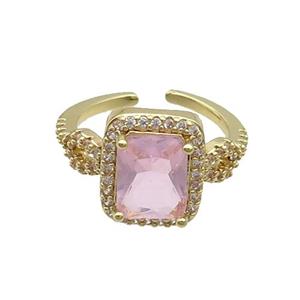 Copper Ring Pave Zircon Pink Crystal Rectangle Gold Plated, approx 10-12mm, 18mm dia [FN33820]