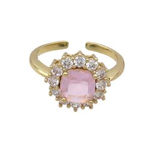 Copper Ring Pave Zircon Pink Crystal Gold Plated, approx 13mm, 18mm dia [FN33827]