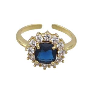 Copper Ring Pave Zircon Blue Crystal Gold Plated, approx 13mm, 18mm dia [FN33828]