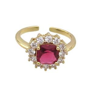 Copper Ring Pave Zircon Ruby Crystal Gold Plated, approx 13mm, 18mm dia [FN33831]