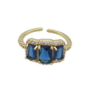 Copper Ring Pave Zircon Blue Crystal Gold Plated, approx 10-15mm, 18mm dia [FN33834]