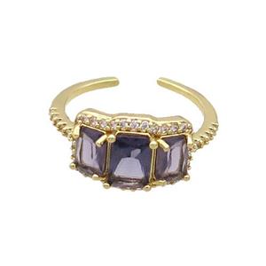 Copper Ring Pave Zircon Purple Crystal Gold Plated, approx 10-15mm, 18mm dia [FN33836]