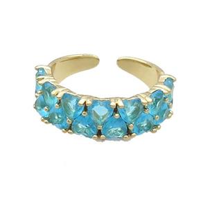Copper Ring Pave Aqua Crystal Gold Plated, approx 7mm, 18mm dia [FN33844]