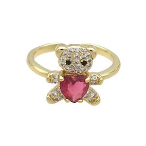 Copper Ring Pave Zircon Red Crystal Bear Gold Plated, approx 12-13mm, 18mm dia [FN33848]