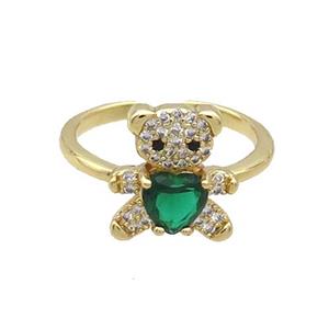 Copper Ring Pave Zircon Green Crystal Bear Gold Plated, approx 12-13mm, 18mm dia [FN33849]