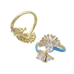 Copper Ring Pave Zircon Clear Crystal Blue Enamel Gold Plated, approx 6-11mm, 14mm, 18mm dia [FN33854]