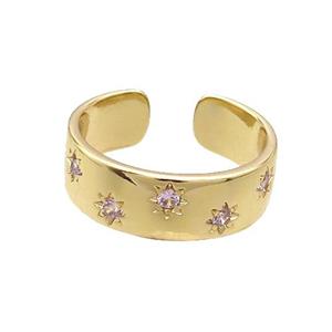 Copper Ring Pave Pink Zircon Gold Plated, approx 7mm, 18mm dia [FN33856]