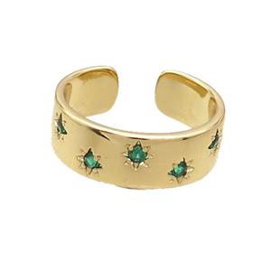 Copper Ring Pave Green Zircon Gold Plated, approx 7mm, 18mm dia [FN33857]