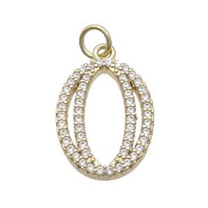 Copper Number-0 Pendant Pave Zircon Gold Plated, approx 14-18mm [FN33859]