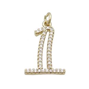 Copper Number-1 Pendant Pave Zircon Gold Plated, approx 14-18mm [FN33860]