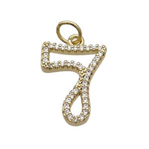 Copper Number-7 Pendant Pave Zircon Gold Plated, approx 14-18mm [FN33866]