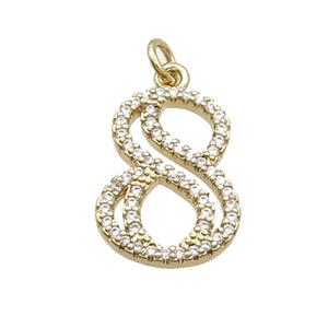 Copper Number-8 Pendant Pave Zircon Gold Plated, approx 14-18mm [FN33867]