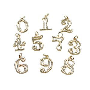 Copper Number Pendant Pave Zircon Gold Plated Mixed, approx 14-18mm [FN33869]