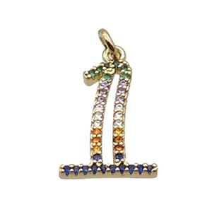 Copper Number-1 Pendant Pave Zircon Gold Plated, approx 14-18mm [FN33871]
