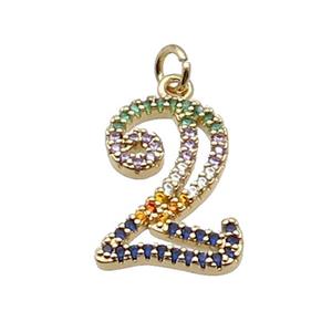 Copper Number-2 Pendant Pave Zircon Gold Plated, approx 14-18mm [FN33872]