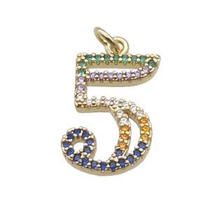 Copper Number-5 Pendant Pave Zircon Gold Plated, approx 14-18mm [FN33875]
