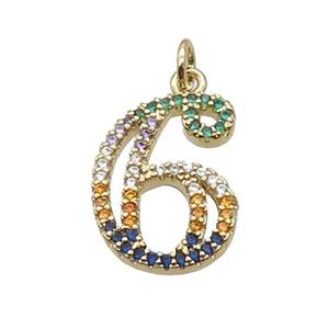 Copper Number-6 Pendant Pave Zircon Gold Plated, approx 14-18mm [FN33876]
