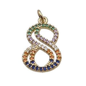 Copper Number-8 Pendant Pave Zircon Gold Plated, approx 14-18mm [FN33878]