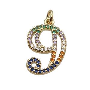 Copper Number-9 Pendant Pave Zircon Gold Plated, approx 14-18mm [FN33879]