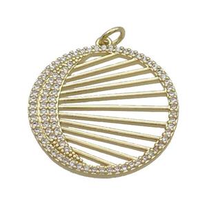 Copper Crescent Moon Pendant Pave Zircon Circle Gold Plated, approx 25mm [FN33882]