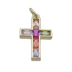 Copper Cross Pendant Pave Zircon Gold Plated, approx 12-17mm [FN33885]