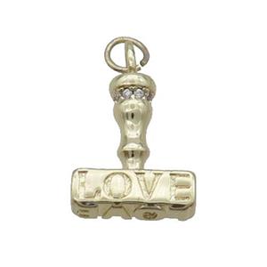 Copper Gavel Charm Pendant Pave Zircon LOVE Gold Plated, approx 13-15mm [FN33886]