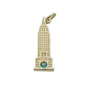 Copper Pendant Pave Zircon Empire State Building Gold Plated, approx 8-25mm [FN33887]