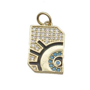 Copper Talisman Pendant Pave Zircon Amulet Medallion Eye Black Enamel Gold Plated, approx 11-16mm [FN33890]