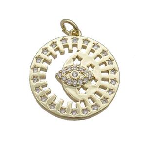 Copper Circle Pendant Eye Pave Zircon Gold Plated, approx 20mm [FN33892]