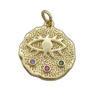 Copper Circle Pendant Evil Eye Pave Zircon Gold Plated, approx 18mm [FN33893]