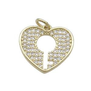 Copper Heart Key Pendant Pave Zircon Gold Plated, approx 16mm [FN33894]