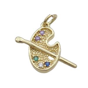 Copper Artist Palette Charm Pendant Pave Zircon Gold Plated, approx 15-18mm [FN33897]