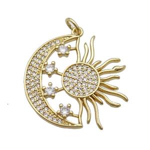 Copper Moon Sun Pendant Pave Zircon Gold Plated, approx 25mm [FN33900]