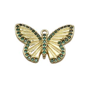 Copper Butterfly Pendant Pave Green Zircon Gold Plated, approx 13-20mm [FN33902]