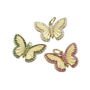 Copper Butterfly Pendant Pave Zircon Gold Plated Mixed, approx 13-20mm [FN33904]