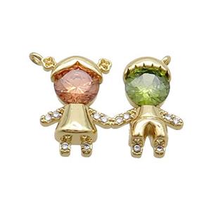 Copper Kids Pendant Pave Zircon 2loops Gold Plated, approx 15-21mm [FN33906]